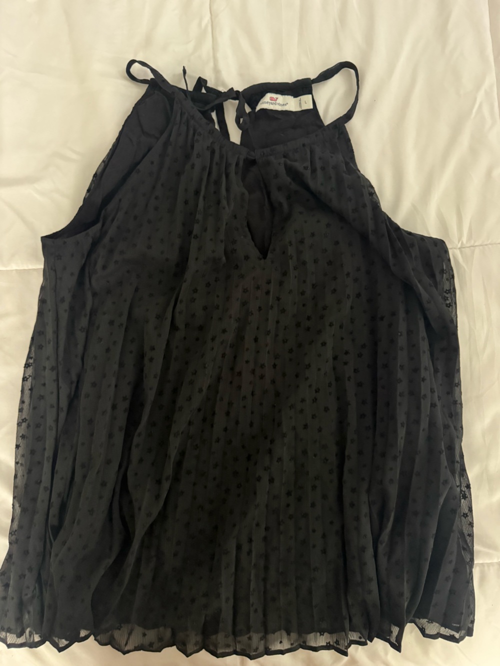Vineyard Vines Black Sheer Polka Dot Pleated Halter Top